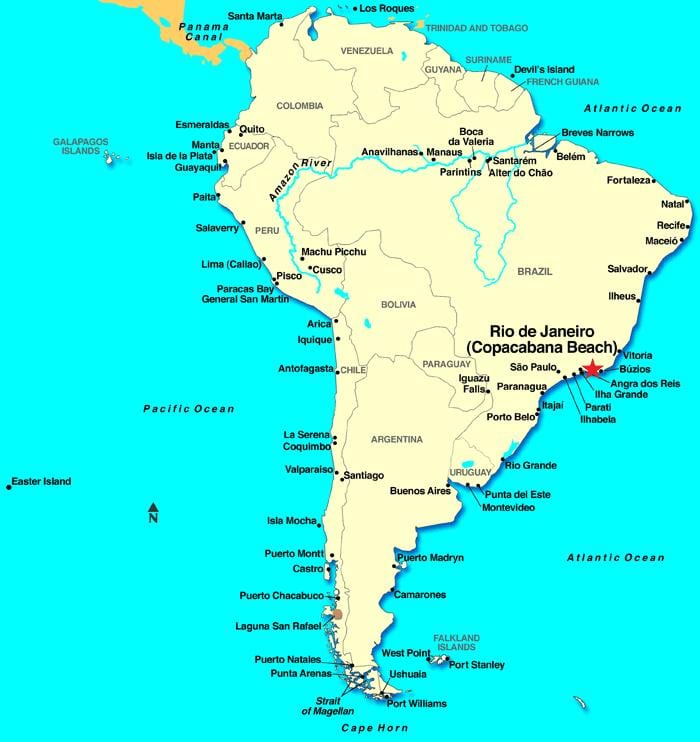 Rio-de-Janeyro, xəritə Cənubi Amerika